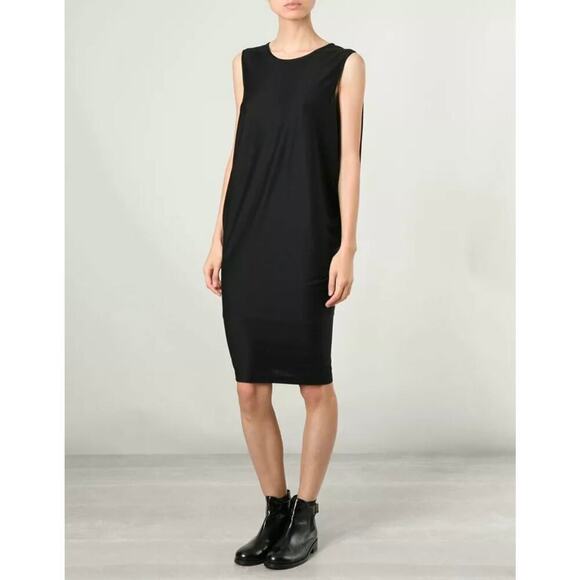 HELMUT LANG Sync Jersey Drape Dress Black Tencel Silk Lightweight Lined Sz Small - Picture 1 of 10